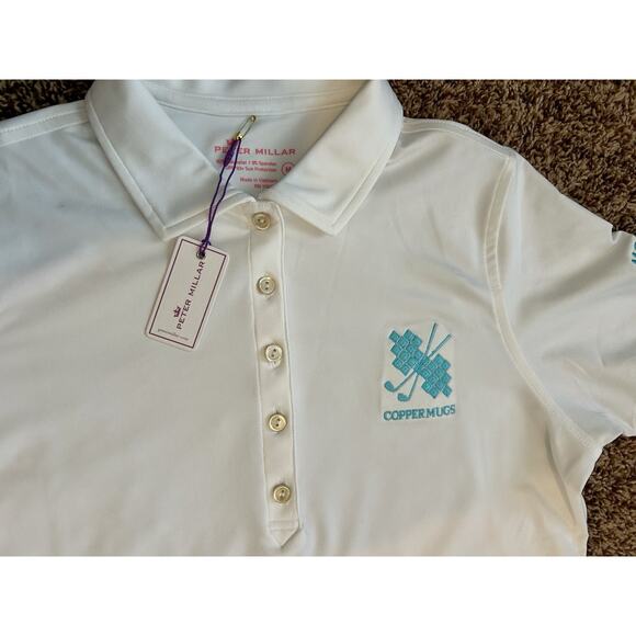 NWT Peter Millar Women’s Medium Golf‎ Polo White UPF 50+ Embroidered Logo - Picture 2 of 10